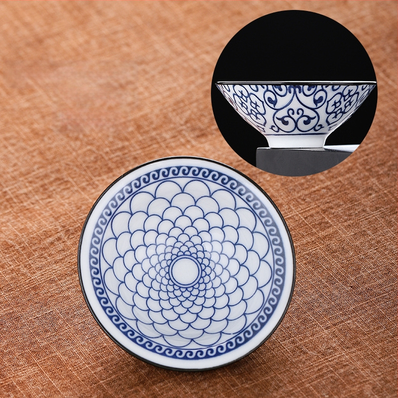 Mėlynai baltas porceliano arbatos puodelis, keraminis kung fu mažas arbatos puodelis, vieno puodelio arbatos rinkinys, arbatos puodelio kostiumas, arbatos dubuo, arbatos puodelis