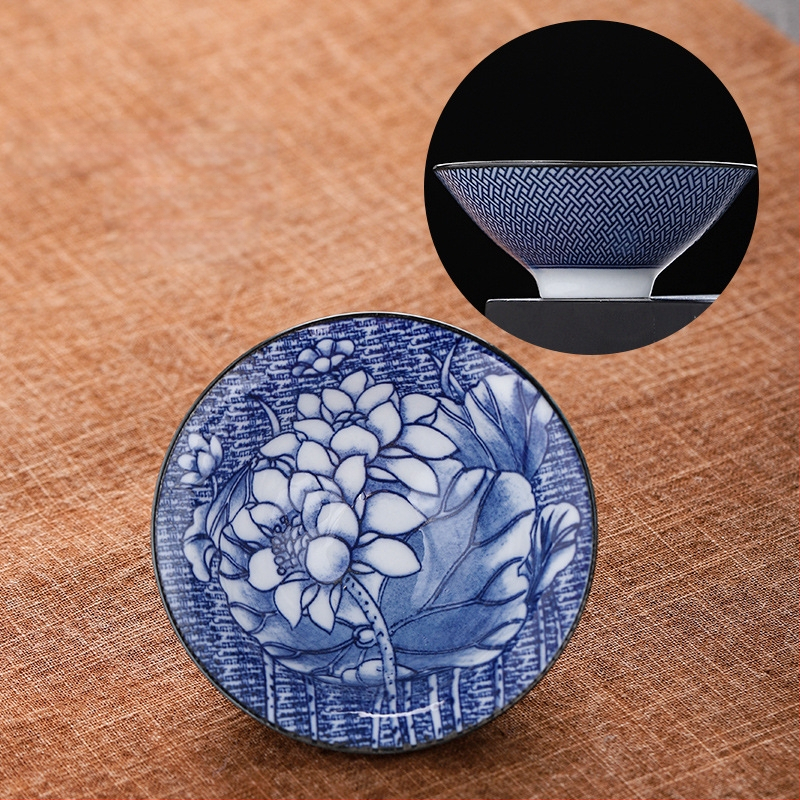 Mėlynai baltas porceliano arbatos puodelis, keraminis kung fu mažas arbatos puodelis, vieno puodelio arbatos rinkinys, arbatos puodelio kostiumas, arbatos dubuo, arbatos puodelis