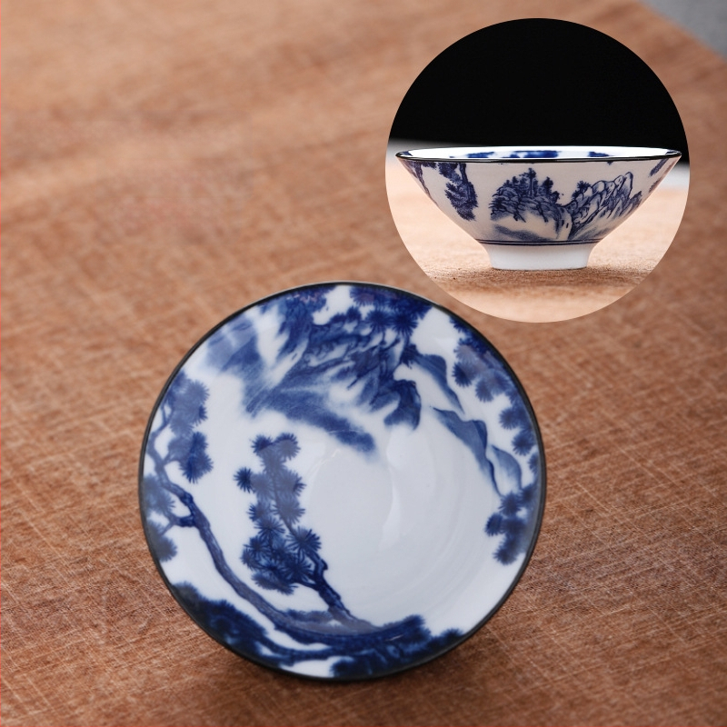 Mėlynai baltas porceliano arbatos puodelis, keraminis kung fu mažas arbatos puodelis, vieno puodelio arbatos rinkinys, arbatos puodelio kostiumas, arbatos dubuo, arbatos puodelis