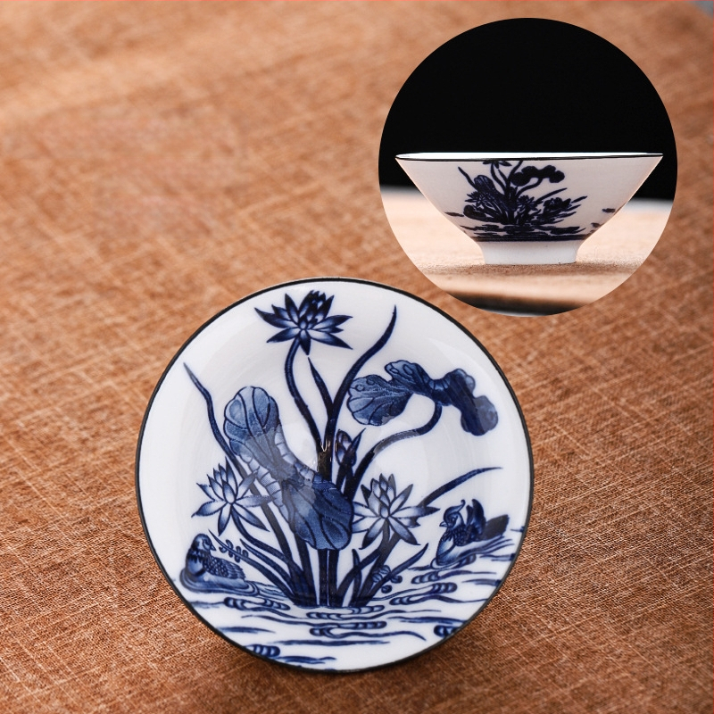 Mėlynai baltas porceliano arbatos puodelis, keraminis kung fu mažas arbatos puodelis, vieno puodelio arbatos rinkinys, arbatos puodelio kostiumas, arbatos dubuo, arbatos puodelis