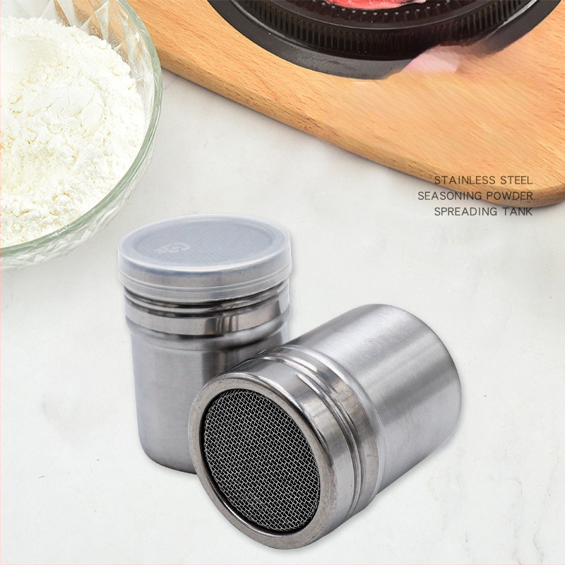 Tarpvalstybinis nerūdijančio plieno miltelių indelis, prieskonių butelis, tankus birių miltelių sietas, kavos sietas, statinė, kepimo miltų butelis, cukraus sietas