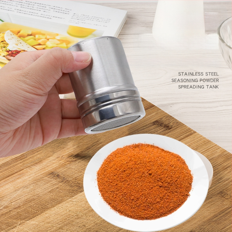 Tarpvalstybinis nerūdijančio plieno miltelių indelis, prieskonių butelis, tankus birių miltelių sietas, kavos sietas, statinė, kepimo miltų butelis, cukraus sietas