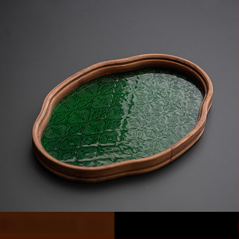 Ιαπωνικός δίσκος τσαγιού από γυαλί με λουλούδια Begonia, ρετρό δίσκος τσαγιού από μπαμπού, απλός δίσκος σνακ φρούτων για το σπίτι, δίσκος αποθήκευσης