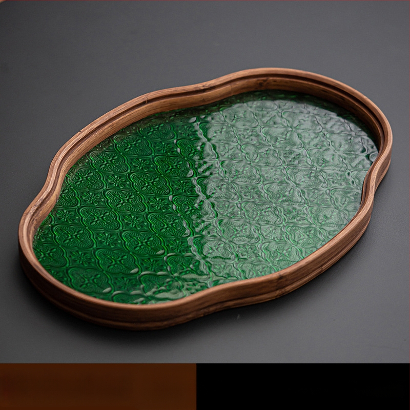 Ιαπωνικός δίσκος τσαγιού από γυαλί με λουλούδια Begonia, ρετρό δίσκος τσαγιού από μπαμπού, απλός δίσκος σνακ φρούτων για το σπίτι, δίσκος αποθήκευσης