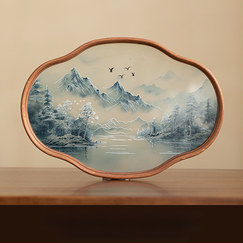 Ιαπωνικός δίσκος τσαγιού από γυαλί με λουλούδια Begonia, ρετρό δίσκος τσαγιού από μπαμπού, απλός δίσκος σνακ φρούτων για το σπίτι, δίσκος αποθήκευσης