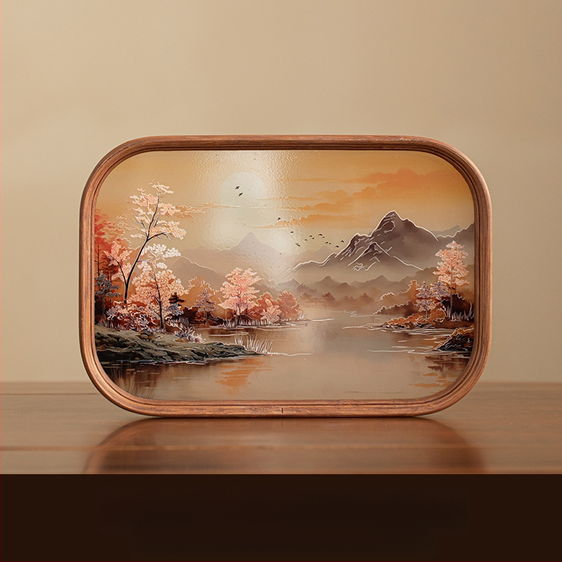 Ιαπωνικός δίσκος τσαγιού από γυαλί με λουλούδια Begonia, ρετρό δίσκος τσαγιού από μπαμπού, απλός δίσκος σνακ φρούτων για το σπίτι, δίσκος αποθήκευσης