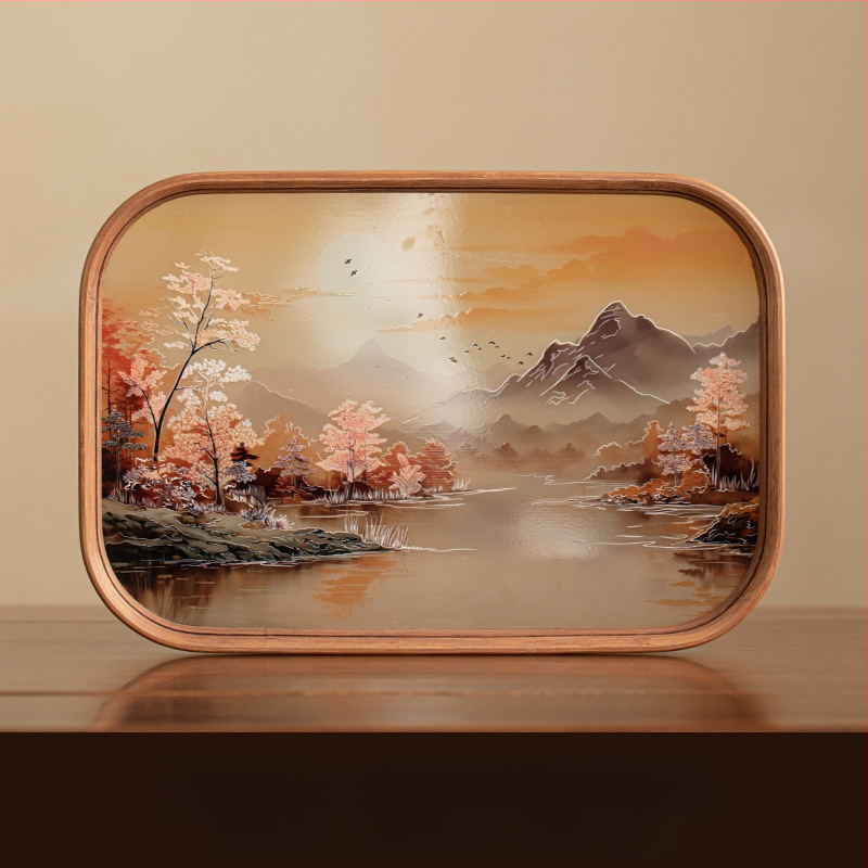 Ιαπωνικός δίσκος τσαγιού από γυαλί με λουλούδια Begonia, ρετρό δίσκος τσαγιού από μπαμπού, απλός δίσκος σνακ φρούτων για το σπίτι, δίσκος αποθήκευσης