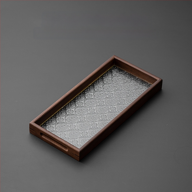 Ιαπωνικός δίσκος τσαγιού από γυαλί με λουλούδια Begonia, ρετρό δίσκος τσαγιού από μπαμπού, απλός δίσκος σνακ φρούτων για το σπίτι, δίσκος αποθήκευσης