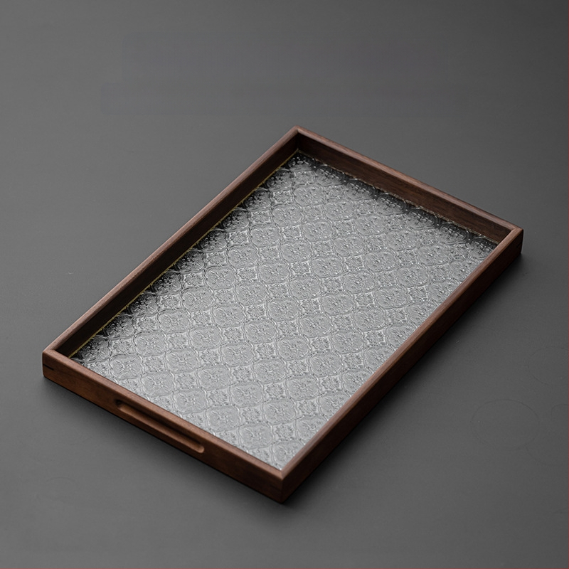 Ιαπωνικός δίσκος τσαγιού από γυαλί με λουλούδια Begonia, ρετρό δίσκος τσαγιού από μπαμπού, απλός δίσκος σνακ φρούτων για το σπίτι, δίσκος αποθήκευσης