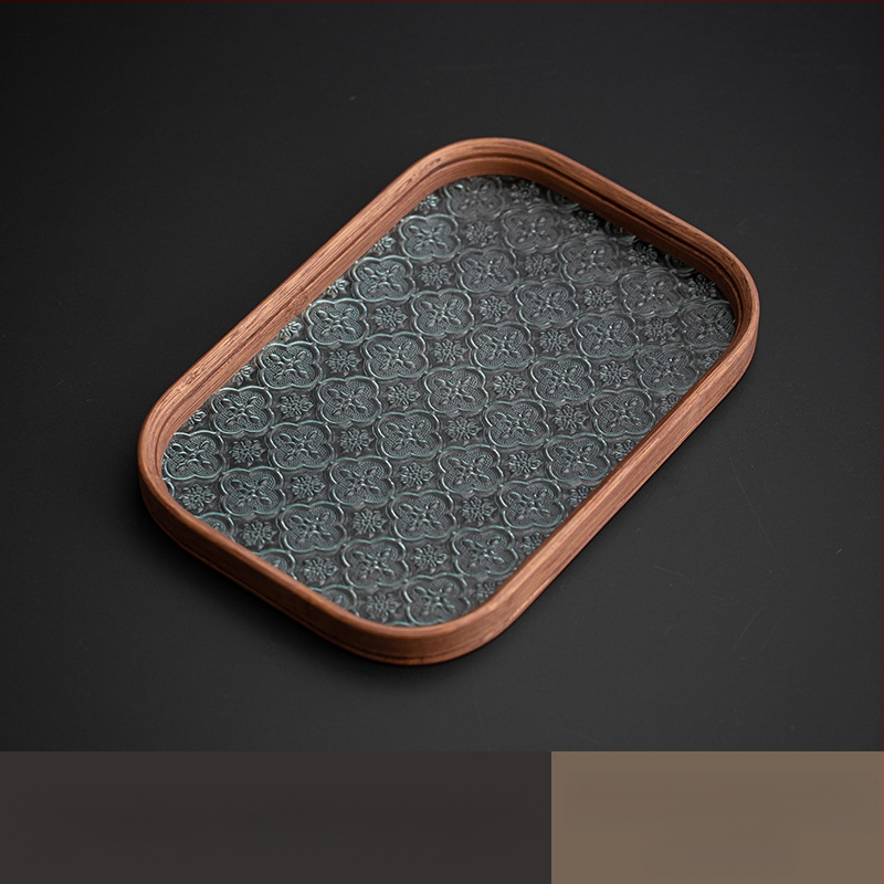 Ιαπωνικός δίσκος τσαγιού από γυαλί με λουλούδια Begonia, ρετρό δίσκος τσαγιού από μπαμπού, απλός δίσκος σνακ φρούτων για το σπίτι, δίσκος αποθήκευσης