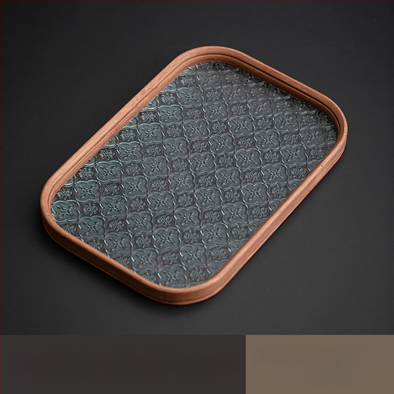 Ιαπωνικός δίσκος τσαγιού από γυαλί με λουλούδια Begonia, ρετρό δίσκος τσαγιού από μπαμπού, απλός δίσκος σνακ φρούτων για το σπίτι, δίσκος αποθήκευσης