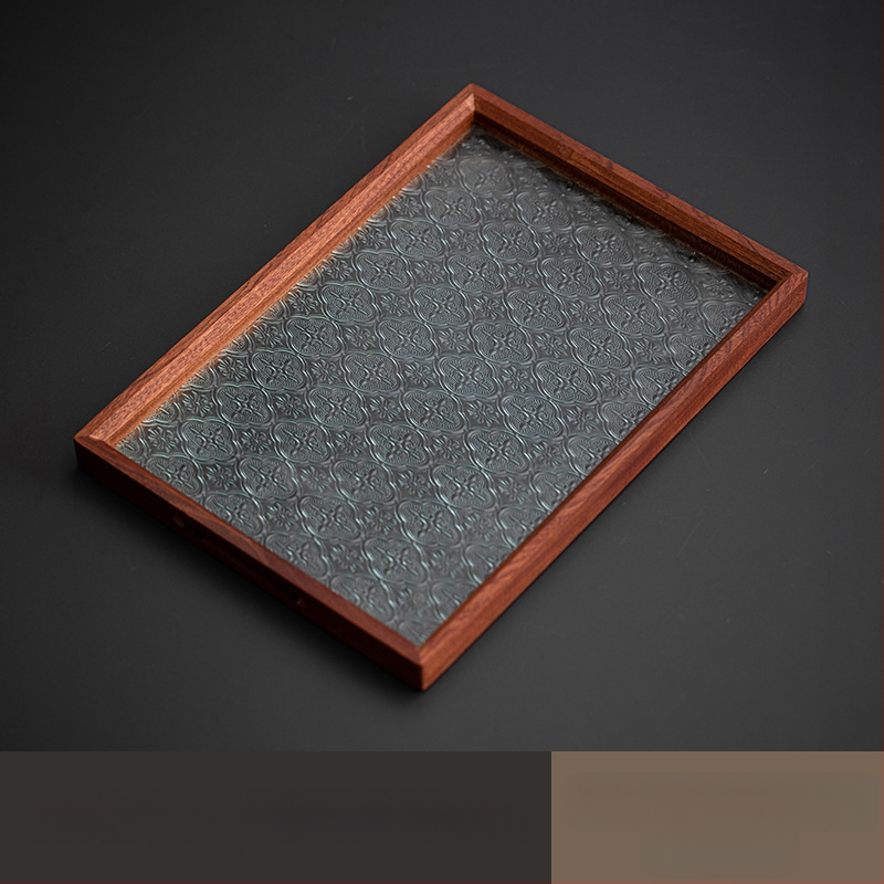 Ιαπωνικός δίσκος τσαγιού από γυαλί με λουλούδια Begonia, ρετρό δίσκος τσαγιού από μπαμπού, απλός δίσκος σνακ φρούτων για το σπίτι, δίσκος αποθήκευσης