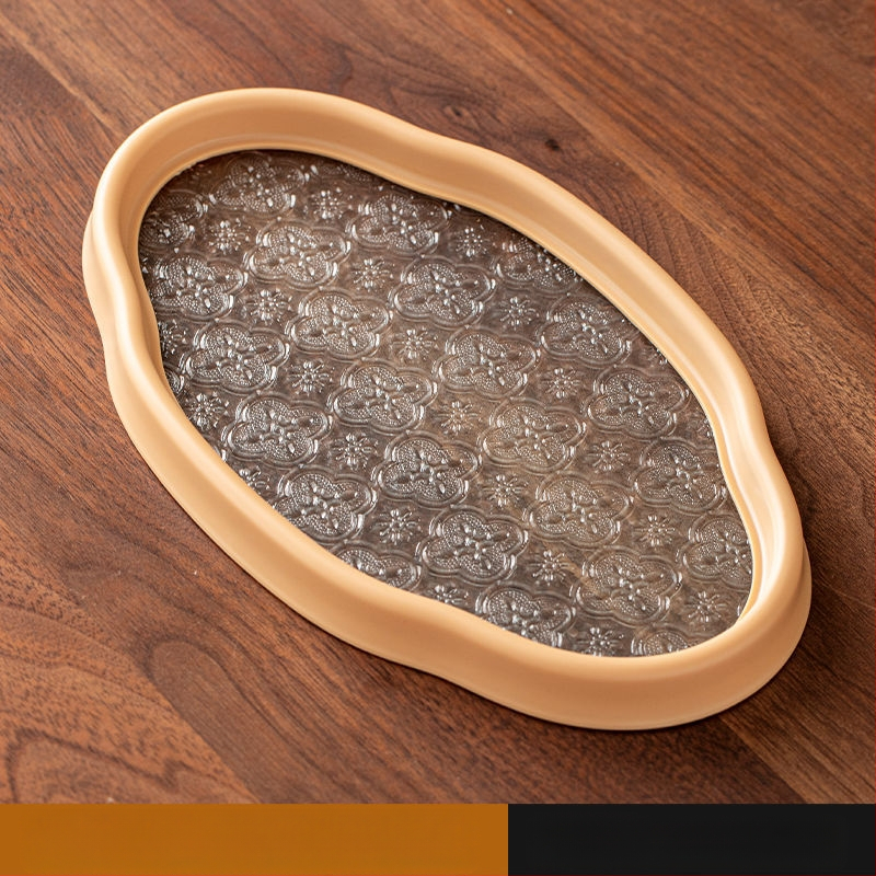 Ιαπωνικός δίσκος τσαγιού από γυαλί με λουλούδια Begonia, ρετρό δίσκος τσαγιού από μπαμπού, απλός δίσκος σνακ φρούτων για το σπίτι, δίσκος αποθήκευσης