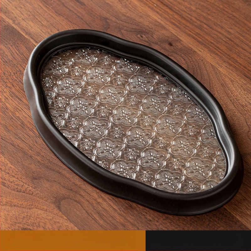 Ιαπωνικός δίσκος τσαγιού από γυαλί με λουλούδια Begonia, ρετρό δίσκος τσαγιού από μπαμπού, απλός δίσκος σνακ φρούτων για το σπίτι, δίσκος αποθήκευσης