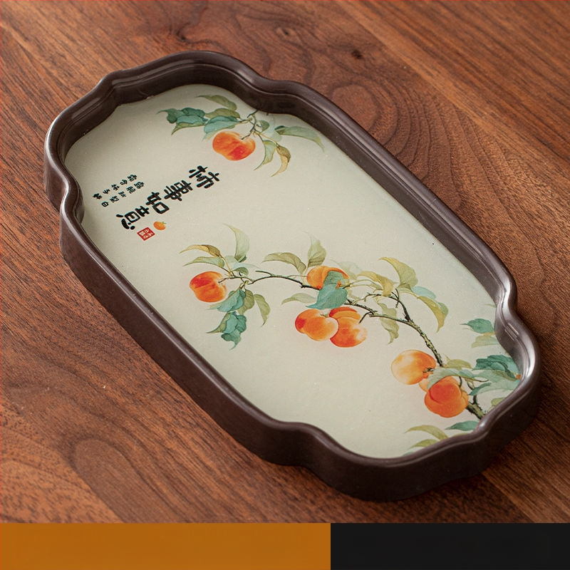 Ιαπωνικός δίσκος τσαγιού από γυαλί με λουλούδια Begonia, ρετρό δίσκος τσαγιού από μπαμπού, απλός δίσκος σνακ φρούτων για το σπίτι, δίσκος αποθήκευσης