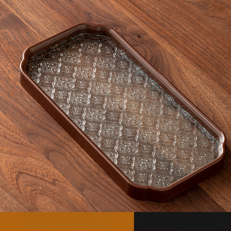 Ιαπωνικός δίσκος τσαγιού από γυαλί με λουλούδια Begonia, ρετρό δίσκος τσαγιού από μπαμπού, απλός δίσκος σνακ φρούτων για το σπίτι, δίσκος αποθήκευσης