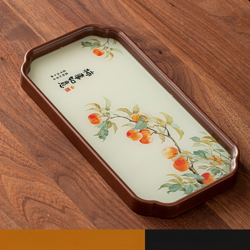 Ιαπωνικός δίσκος τσαγιού από γυαλί με λουλούδια Begonia, ρετρό δίσκος τσαγιού από μπαμπού, απλός δίσκος σνακ φρούτων για το σπίτι, δίσκος αποθήκευσης