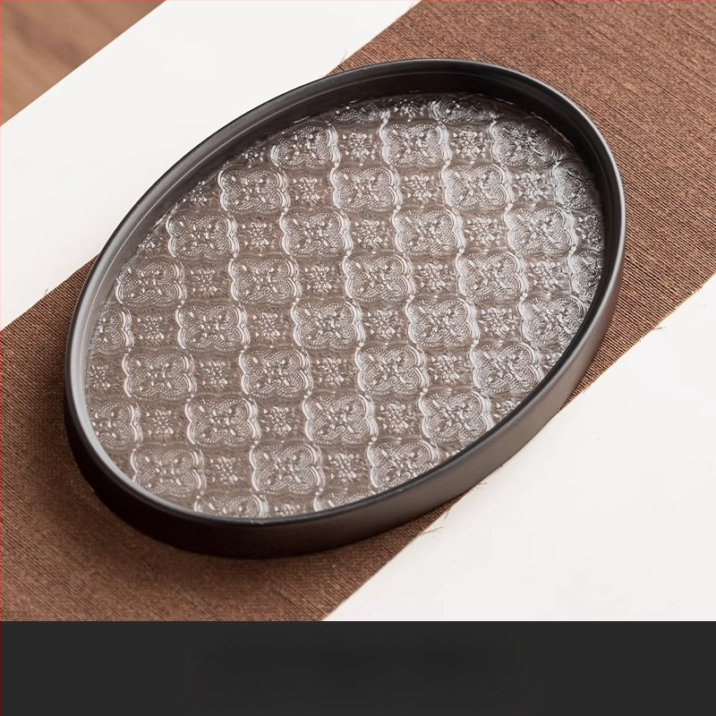 Ιαπωνικός δίσκος τσαγιού από γυαλί με λουλούδια Begonia, ρετρό δίσκος τσαγιού από μπαμπού, απλός δίσκος σνακ φρούτων για το σπίτι, δίσκος αποθήκευσης