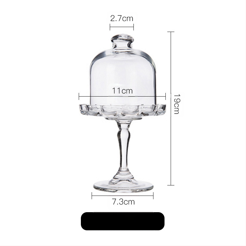 Importált Pasha európai stílusú átlátszó üveg Dim Sum tányér süteménytányér otthoni kreatív magas desszert torta borító kis méret