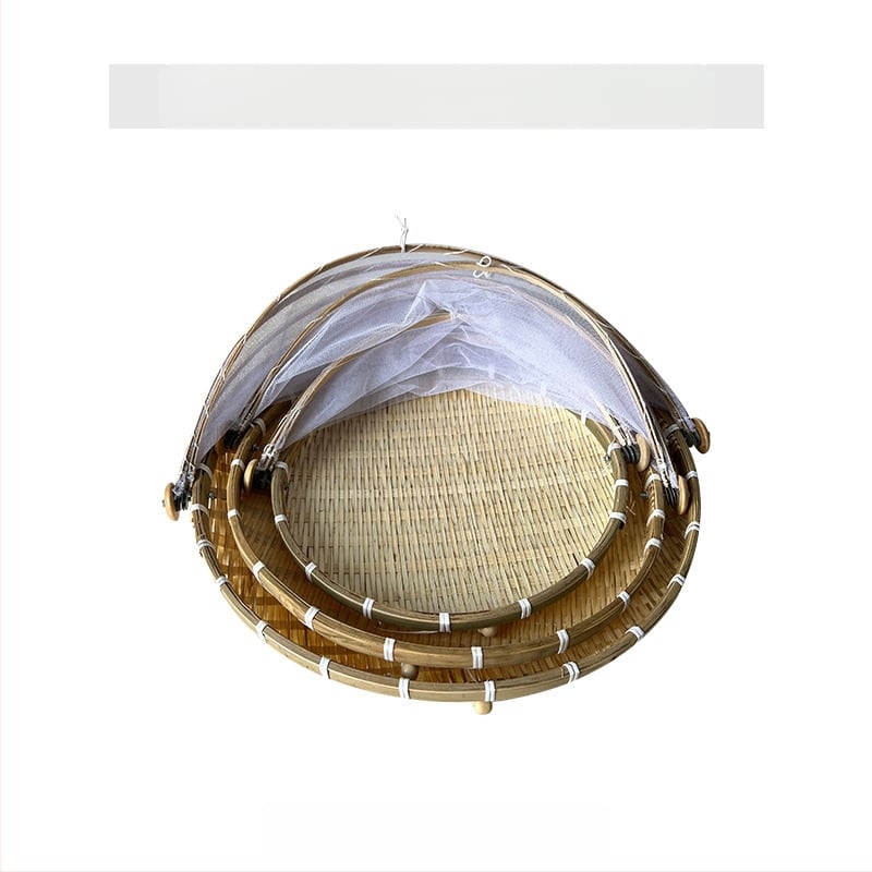 Bambuko vyniojimo gaminiai su tinklelio uždanga, buitiniai, musėms atsparūs bambuko krepšeliai, ūkiniai, garintos duonos krepšeliai, vaisių krepšeliai, laikymo krepšeliai, šiukšliadėžės dangtis, džiovinimo lėkštė