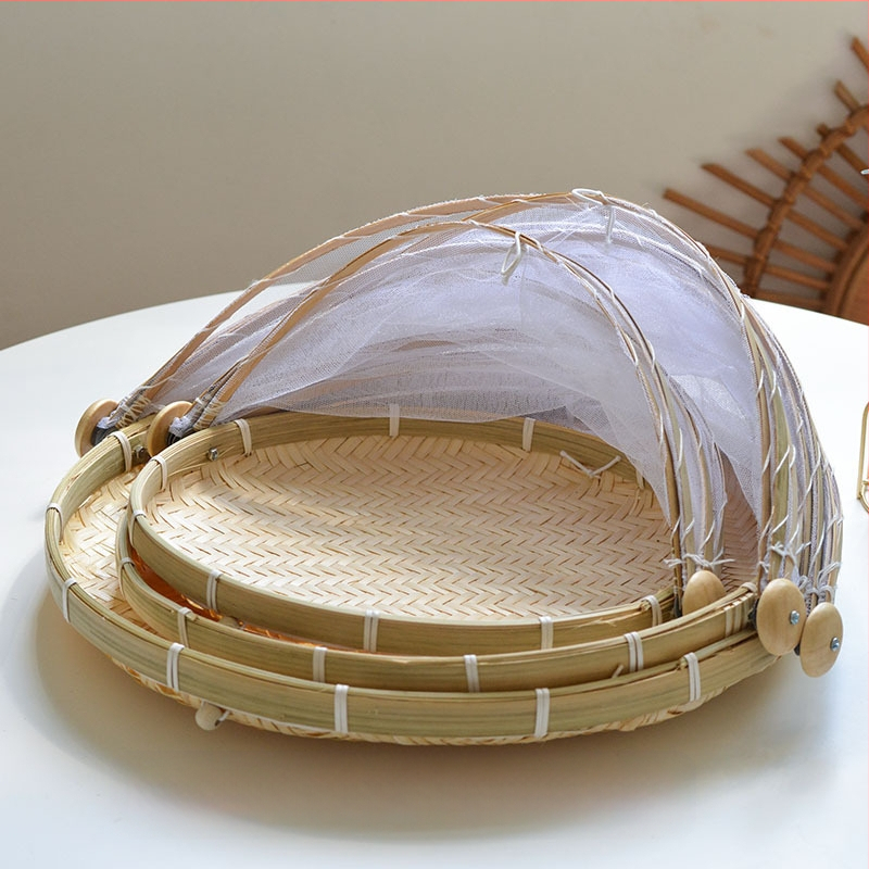 Bambuko vyniojimo gaminiai su tinklelio uždanga, buitiniai, musėms atsparūs bambuko krepšeliai, ūkiniai, garintos duonos krepšeliai, vaisių krepšeliai, laikymo krepšeliai, šiukšliadėžės dangtis, džiovinimo lėkštė