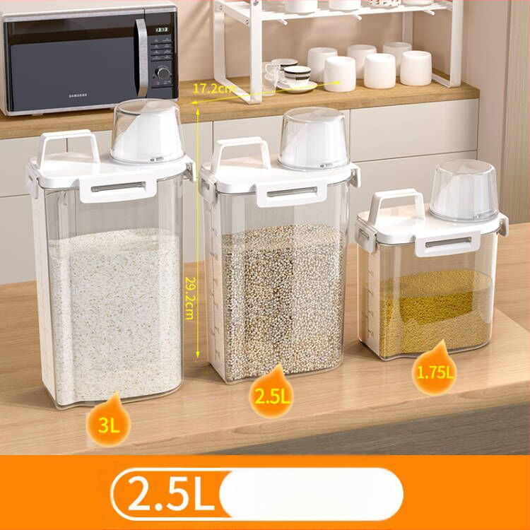 Japoniško stiliaus kūrybingas namų grūdų laikymo kibiras Sandėliavimo stiklainis Virtuvės ryžių kibiras su traškesniu padu ir matavimo puodeliu