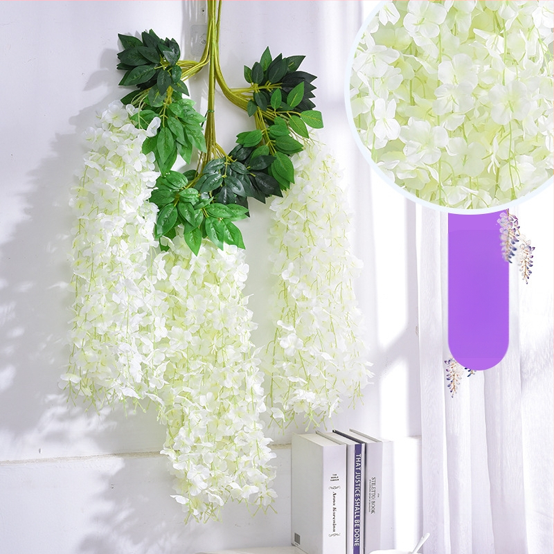 Mesterséges Wisteria virágdekoráció függő virág hamis virág szőlő lila beltéri esküvői mennyezeti szőlő függő növény
