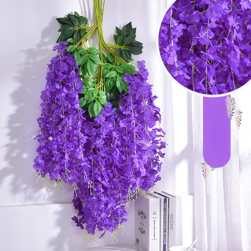 Mesterséges Wisteria virágdekoráció függő virág hamis virág szőlő lila beltéri esküvői mennyezeti szőlő függő növény