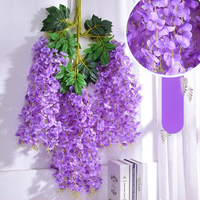 Mesterséges Wisteria virágdekoráció függő virág hamis virág szőlő lila beltéri esküvői mennyezeti szőlő függő növény