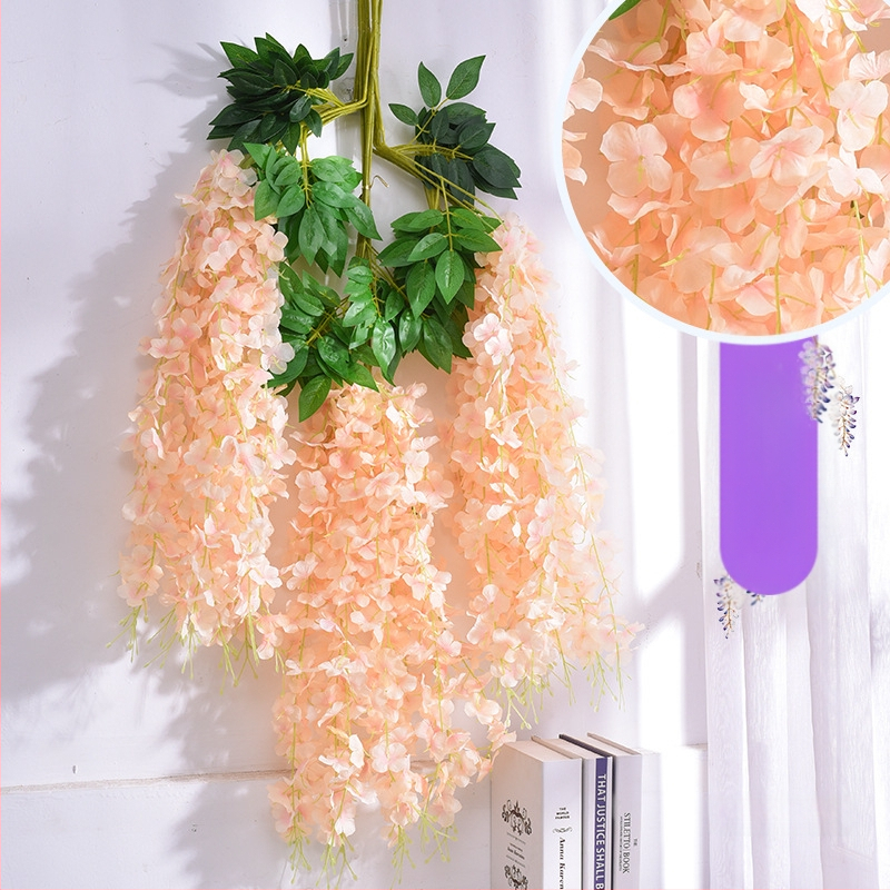 Mesterséges Wisteria virágdekoráció függő virág hamis virág szőlő lila beltéri esküvői mennyezeti szőlő függő növény