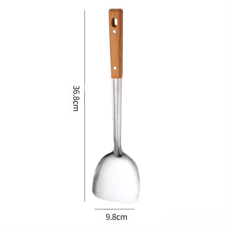 Nerūdijančio plieno mentelė, kiaurasamtis, kepimo kastuvėlis, sriubos nutekėjimo sistema, pilnas buitinių virtuvės reikmenų rinkinys, maisto gaminimo reikmenų rinkinys, šaukštas, penkių dalių rinkinys