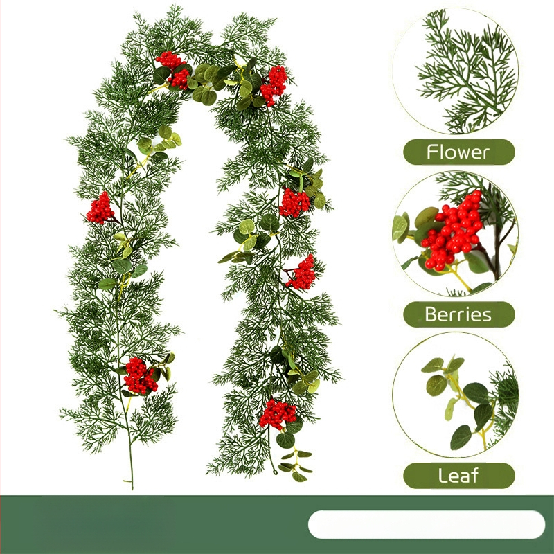 Διασυνοριακή τεχνητή προσομοίωση μπαστούνι πεύκο κυπαρίσσι κόκκινα φρούτα διακόσμηση πράσινο φυτό αμπέλου διακόσμηση σπιτιού διακόσμηση διακοπών προσομοίωση μπαστούνι