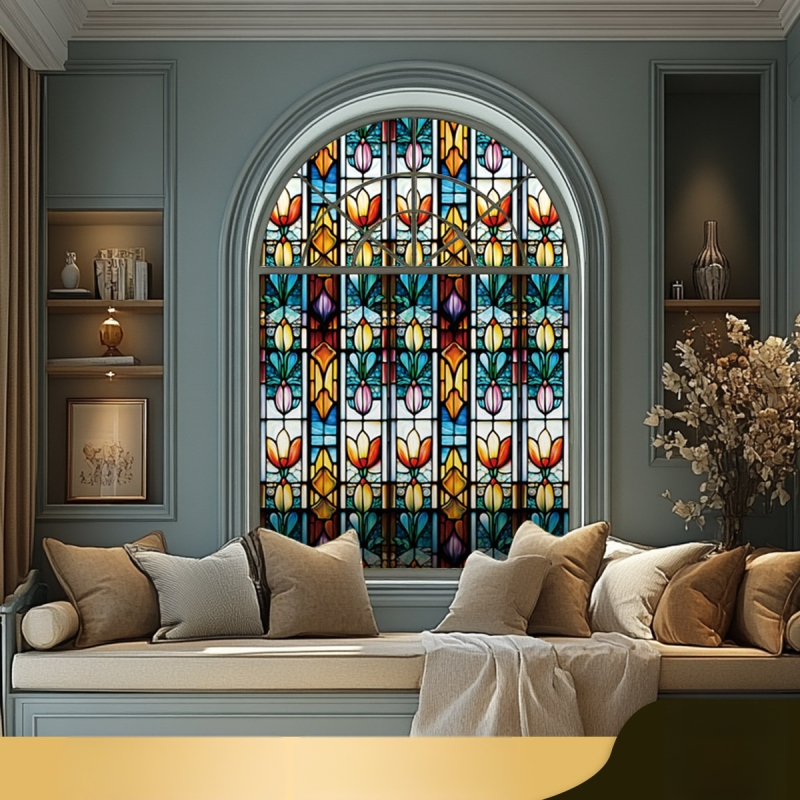 Piiriülene lilleline värviline elektrostaatiline klaasist kleebis PVC liimivaba vikerkaarerohelise taime aknakleebis elutoa magamistoa kaunistuseks