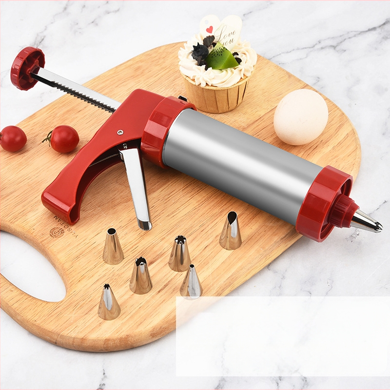 Slapukų sausainių pistoletas, išspausti sausainių aparatą, kremo dekoravimo pistoletas, dekoravimo antgalis, ištirpusių pupelių kepimo įrankis, namų apyvokos rinkinys, forma