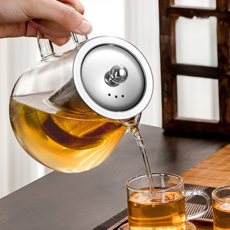 Aukštai temperatūrai atsparus stiklinis arbatinukas su filtru arbatinuku arbatos ir vandens atskyrimo puodeliu arbatos rinkiniu, tinkančiu orkaitei verdančiu arbatinuku su elektrine keramikos virykle