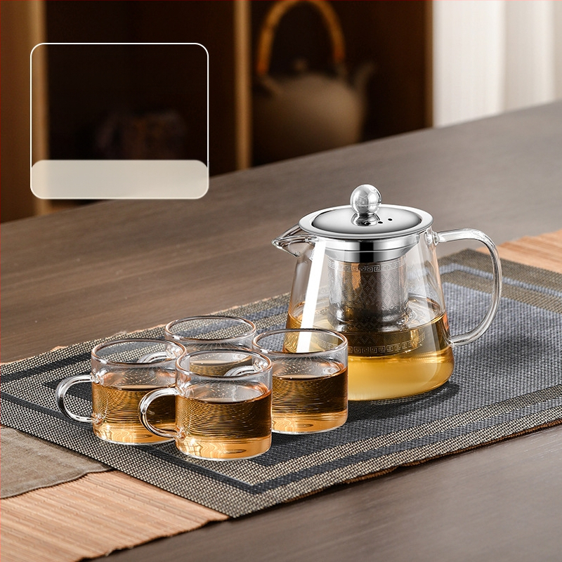 Aukštai temperatūrai atsparus stiklinis arbatinukas su filtru arbatinuku arbatos ir vandens atskyrimo puodeliu arbatos rinkiniu, tinkančiu orkaitei verdančiu arbatinuku su elektrine keramikos virykle