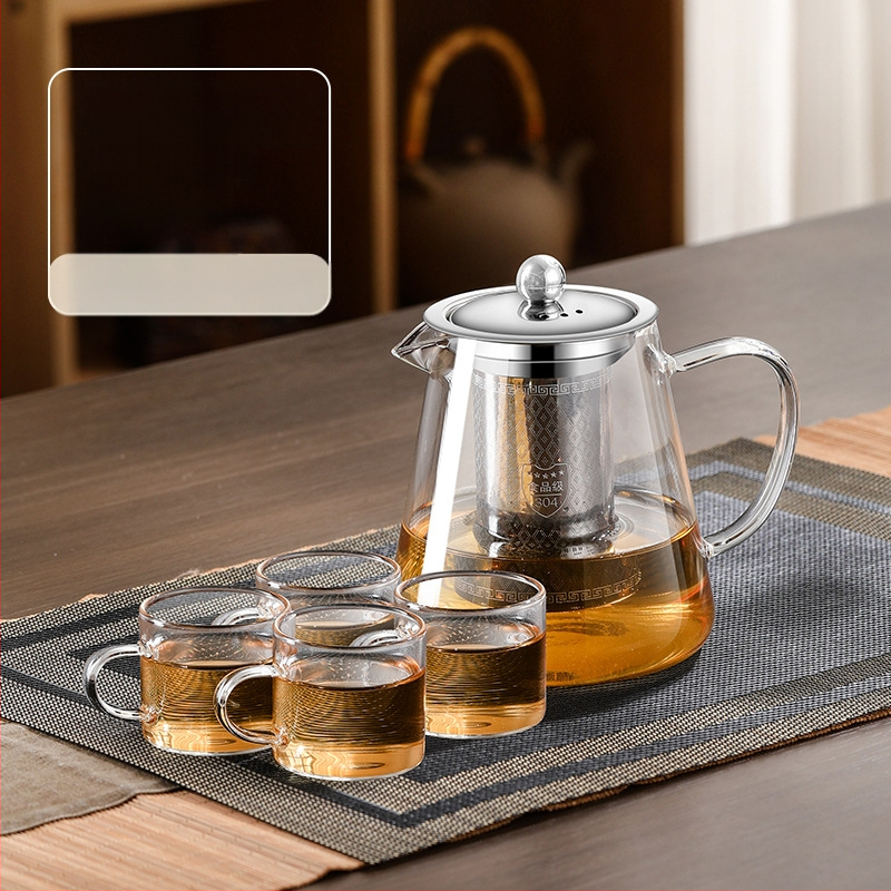 Aukštai temperatūrai atsparus stiklinis arbatinukas su filtru arbatinuku arbatos ir vandens atskyrimo puodeliu arbatos rinkiniu, tinkančiu orkaitei verdančiu arbatinuku su elektrine keramikos virykle