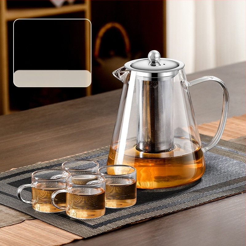 Aukštai temperatūrai atsparus stiklinis arbatinukas su filtru arbatinuku arbatos ir vandens atskyrimo puodeliu arbatos rinkiniu, tinkančiu orkaitei verdančiu arbatinuku su elektrine keramikos virykle