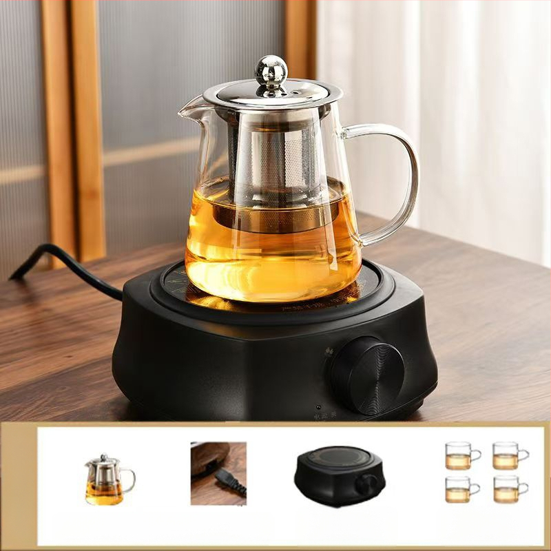 Aukštai temperatūrai atsparus stiklinis arbatinukas su filtru arbatinuku arbatos ir vandens atskyrimo puodeliu arbatos rinkiniu, tinkančiu orkaitei verdančiu arbatinuku su elektrine keramikos virykle