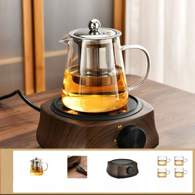 Aukštai temperatūrai atsparus stiklinis arbatinukas su filtru arbatinuku arbatos ir vandens atskyrimo puodeliu arbatos rinkiniu, tinkančiu orkaitei verdančiu arbatinuku su elektrine keramikos virykle