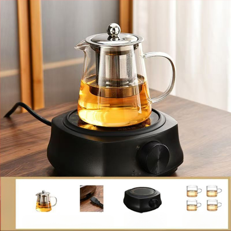 Aukštai temperatūrai atsparus stiklinis arbatinukas su filtru arbatinuku arbatos ir vandens atskyrimo puodeliu arbatos rinkiniu, tinkančiu orkaitei verdančiu arbatinuku su elektrine keramikos virykle
