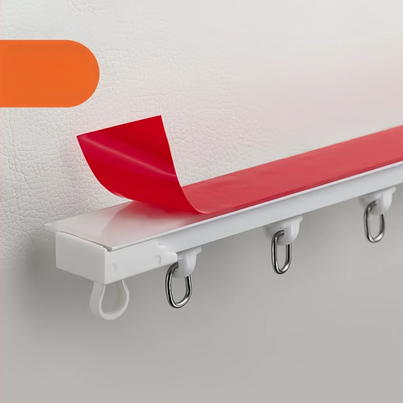 Lipnus perforuotas neperforuotas balkono lango užuolaidų bėgelis, šoninis, viršuje montuojamas, tylus, praplatintas kreipiantysis, kablio tipo priedinis strypas