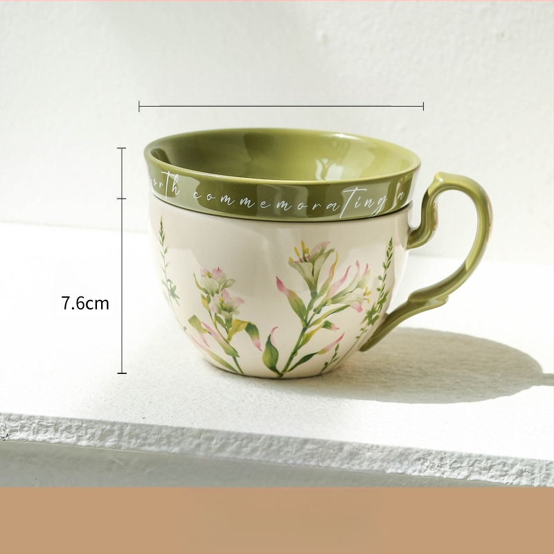 Lily Wind Bell Креативна практична керамична чаша с голям капацитет и капак, многофункционална чаша за закуска, чаша за мляко и купа за кисело мляко