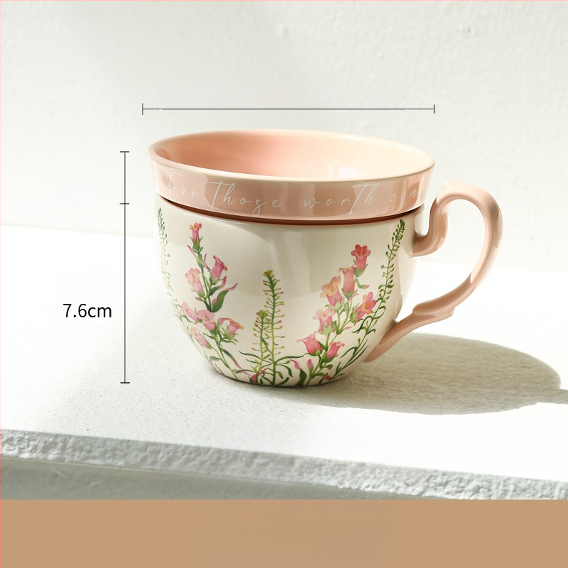 Lily Wind Bell Креативна практична керамична чаша с голям капацитет и капак, многофункционална чаша за закуска, чаша за мляко и купа за кисело мляко