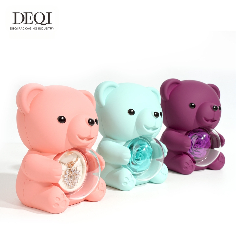 Deqi uus Tanabata sõbrapäeva kallistav karu pöörlev igavene lille kinkekarp sõrmus kaelakee ehtekarp ehtepakend