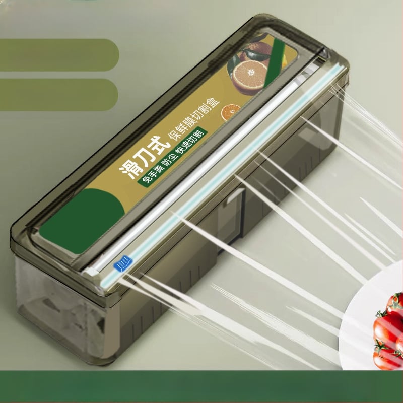 Šviežumo išsaugojimo plėvelės pjaustytuvo dėžutė, virtuvės buitinė didelė ritinėlė, ekonominė pakuotė, PE maistinė, aukštos temperatūros atspari danga, komercinė ritinėlių pakuotė