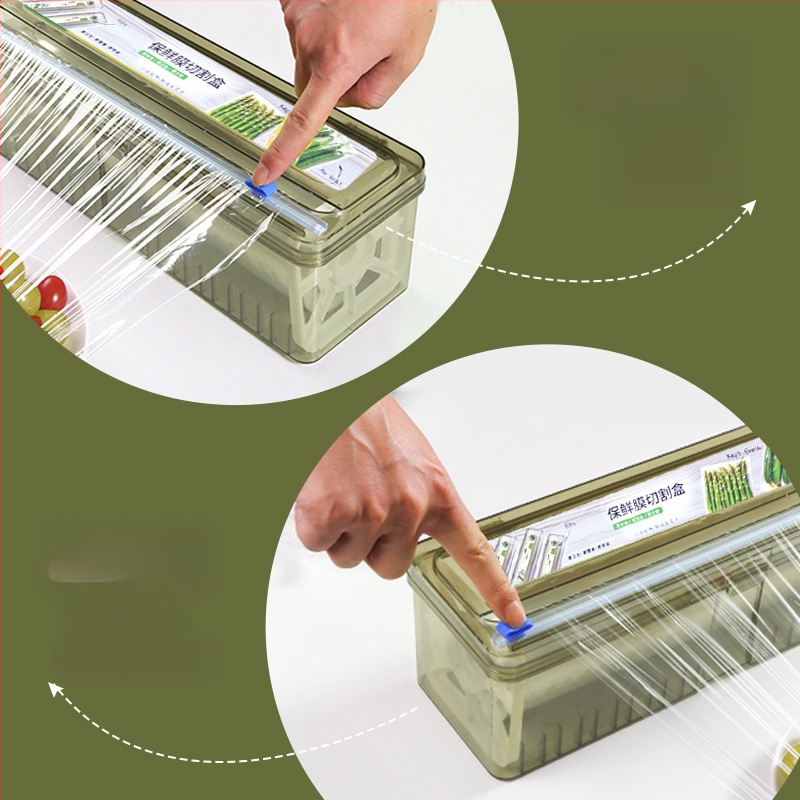 Šviežumo išsaugojimo plėvelės pjaustytuvo dėžutė, virtuvės buitinė didelė ritinėlė, ekonominė pakuotė, PE maistinė, aukštos temperatūros atspari danga, komercinė ritinėlių pakuotė