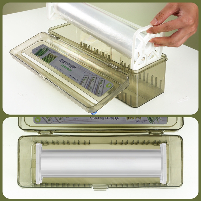 Šviežumo išsaugojimo plėvelės pjaustytuvo dėžutė, virtuvės buitinė didelė ritinėlė, ekonominė pakuotė, PE maistinė, aukštos temperatūros atspari danga, komercinė ritinėlių pakuotė