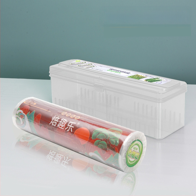 Šviežumo išsaugojimo plėvelės pjaustytuvo dėžutė, virtuvės buitinė didelė ritinėlė, ekonominė pakuotė, PE maistinė, aukštos temperatūros atspari danga, komercinė ritinėlių pakuotė