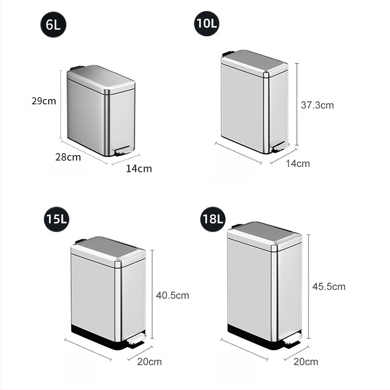 Nerūsējošā tērauda atkritumu tvertne mājsaimniecībai ar augstu vērtības kājas pedāļa tipa kājas pedāli ar vāku tualetes atkritumu tvertne virtuvei un viesistabai palēninās